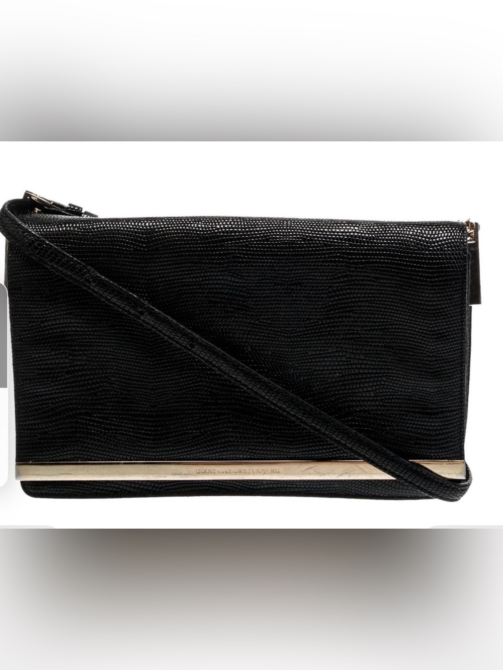 Diane Von Furstenberg Black Python-Textured Leather Chain Clutch